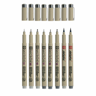 Sakura Pigma Micron Fineliner Set 8 Pen. (Licht) Koelgrijs