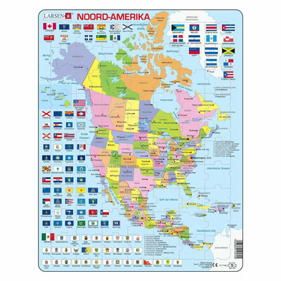 Larsen Legpuzzel Kaart Noord, Amerika met Staten en Vlaggen, 70st.