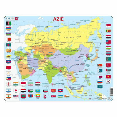 Larsen Legpuzzel Kaart Azie met Vlaggen, 70st.