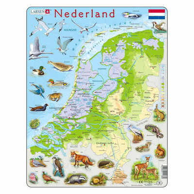 Larsen Legpuzzel Kaart Nederland - Geografisch met Dieren, 68st.