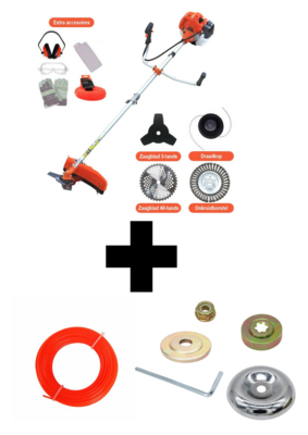 Bosmaaier Benzine - 52 cc / 1.9 pk 2-takt Motor – Incl. Onkruidborstel ,Maaidraad, Zaagblad 40-tands, Veiligheidsset en bevestigingset