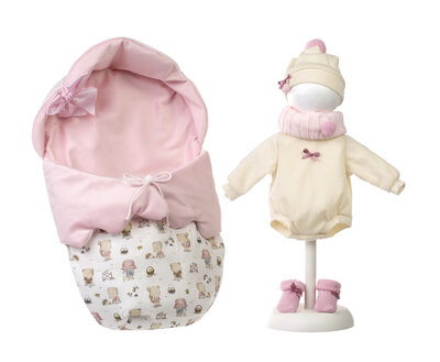 Llorens kledingset en accessoires Nica beertjes roze voor poppen van 40 cm