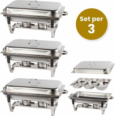 Alora Chafing Dish Chrome - 3 Bakken - RVS Warmhoudschalen