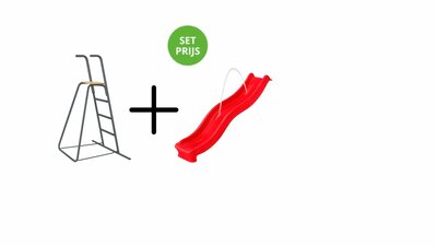 Complete glijbaanset 2.2m met losse trap en wateraansluiting rood