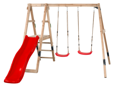 Houten Speeltoestel Ava - Met Rode Glijbaan - Schommels