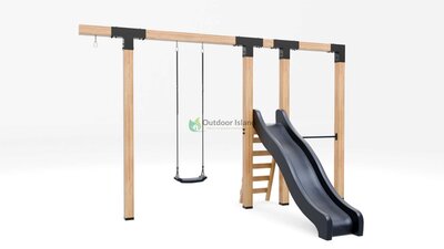 Houten schommel Douglas| Waldo 400 cm - Antraciet duikelstang + glijbaan
