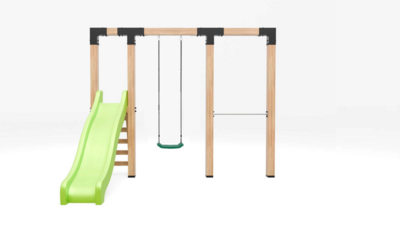 Houten schommel Douglas| Dommel 300 cm - Donkergroene duikelstang + limoengroene glijbaan