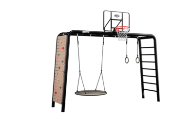 BERG PlayBase Large Multifunctioneel Speeltoestel Zwart - Klimmuur, Nestschommel, Schommel, Trapeze en Turnringen