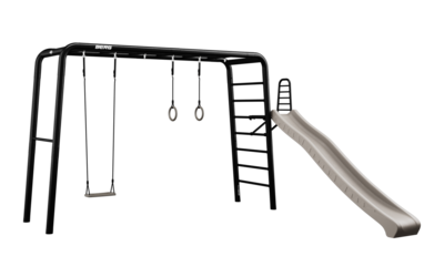 BERG PlayBase Large Multifunctioneel Speeltoestel - Rekstok en Ladder - PLAY SET - Glijbaan, Schommel, Turnringen en Basketball hoop - Zwart