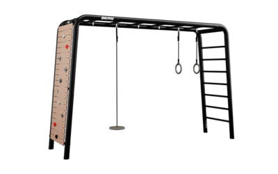 BERG PlayBase Large Multifunctioneel Speeltoestel - Klimmuur, Turnringen en Schotelschommel - Zwart