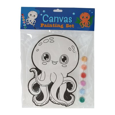 Canvas Schilderen - Octopus - incl Penseel en 6 kleuren verf