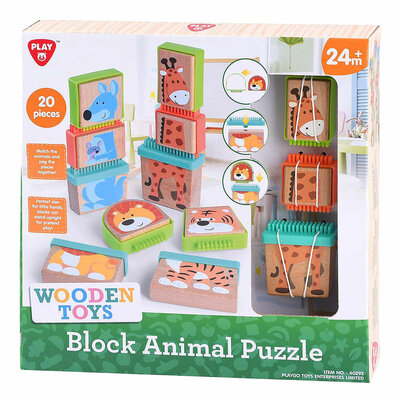 Play Houten Blokpuzzel Dieren, 20dlg.