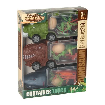 Vrachtwagenset Dino's en Haai, 3st.