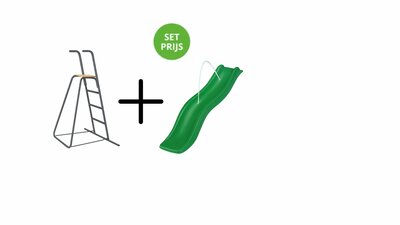 Complete glijbaanset 1,75 m met losse trap en wateraansluiting Donker groen