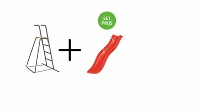 Complete glijbaanset 1,75 m met losse trap en wateraansluiting Rood