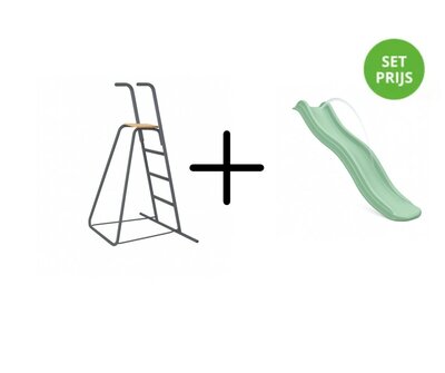 Complete glijbaanset 1,75 m met losse trap en wateraansluiting Pastel Groen