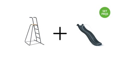 Complete glijbaanset 1,75 m met losse trap en wateraansluiting antraciet