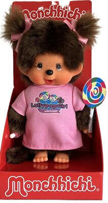 Monchhichi meisje knuffel 20 cm met duimzuigfunctie en lolly