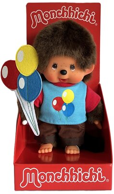 Monchhichi knuffel jongen 20 cm met ballonnen en duimzuigfunctie