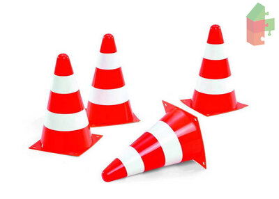 Verkeerskegels speelgoed 4 stuks rood-wit 13x13 cm Rolly Toys