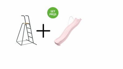 Glijbaan 2.2m met losse trap en wateraansluiting pastel roze