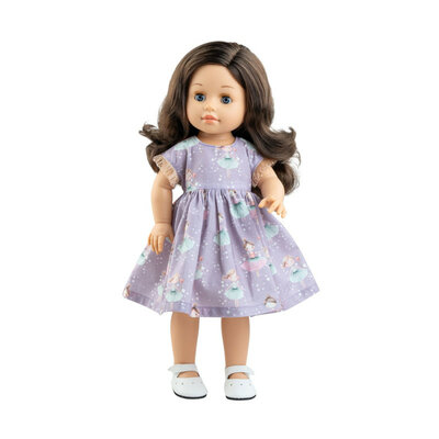 Paola Reina Emily pop 42 cm met lang haar en lila ballerinajurk