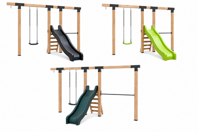 Houten schommel Douglas | Waldo 400 cm - RVS duikelstang + glijbaan