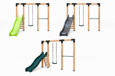 Houten schommel Douglas| Dommel 300 cm - Antraciet duikelstang + limoengroene glijbaan