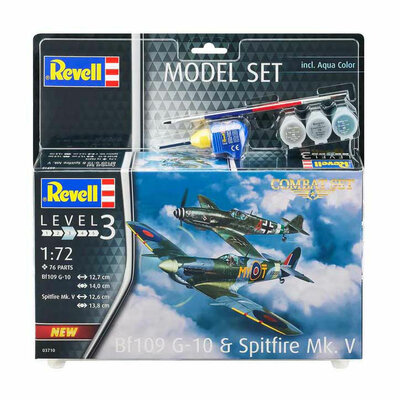 Revell Modelbouwpakket - Combat Set Bf109G-10 & Spitfire Mk.V 1:72 - 76dlg. - Incl. Aqua Color Basiskleuren Verf