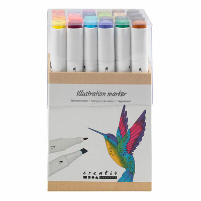 Tekenstift Kleuren, 24st. Dubbelzijdig