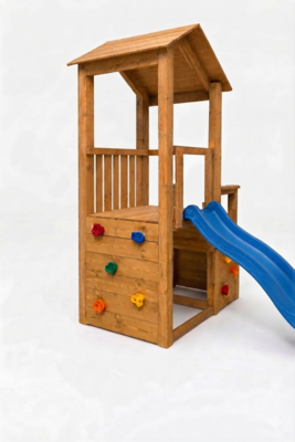Speeltoren MAX met klimwand en 2 glijbanen (1,75cm + 1,20cm) grenenhout