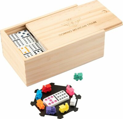 Domino Dubbel 12 Mexican train in houten kist