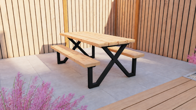Kinderpicknicktafel met ijzeren onderstel G van Douglas hout